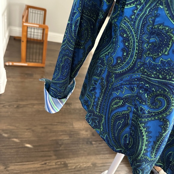 Liz Claiborne long sleeve paisley dark blue deep color pattern fun cuff pattern - Picture 4 of 13